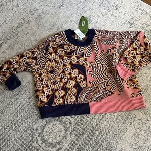 Patterned Pink and Navy Sweater